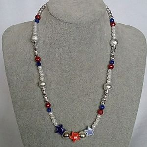 Stars red, white, and blue beaded necklace